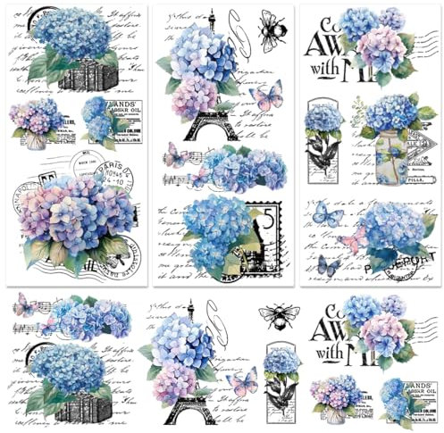 BEUNITONE 3 fogli di ortensie vintage testo strofinare sui trasferimenti fioriti ortensie strofinare sui trasferimenti per artigianato e mobili retrò piloni neri decorazione per la casa mobili