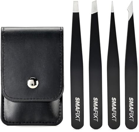Smafixt Tweezers Set for Women and Men, Precision Stainless Steel Eyebrow & Facial Hair Tweezers for Ingrown Hair and Splinter Removal, with Travel Case