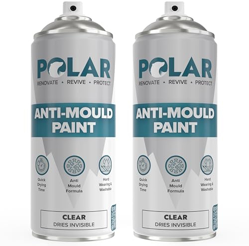 Polar Anti Mould Spray Paint Clear - 2 x 400ml | Invisible Mould Resistant Paint for Internal Bathroom, Kitchen Walls & Ceilings | Long Lasting Protection for Indoor Use | Easy To Apply | Anti Mould Spray Paint, Interior Walls and Ceilings, Brick, Concrete, Plaster and Cement, Bathrooms and Kitchens, Matt Finish
