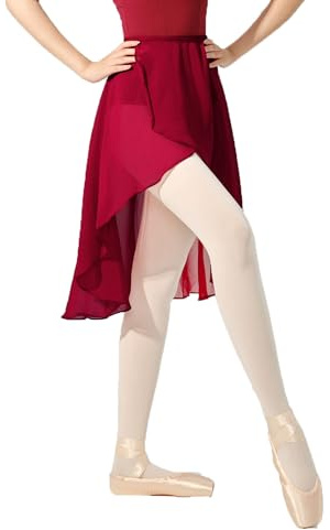 Avrigirl Burgundy Asymmetric Women Ballet Skirts Wrap Knee Length Chiffon Dance Cover up for Aerial Yoga, Swim, Beach, Skating