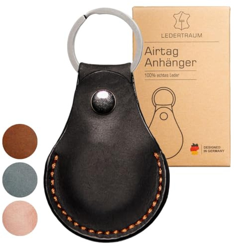 LEDERTRAUM Airtag Anhänger aus ECHT-Leder in schwarz, Schlüsselanhänger Leder, Hülle kompatibel mit Apple (schwarz)
