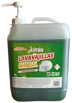 KIMIA - Lavavajillas Manual 5L + Bomba Reutilizable | Lavavajillas para Hogar | Suave con las Manos | Limpieza Profunda | Elimina Grasa y Residuos | Alta Concentración | Desengrasante Potente