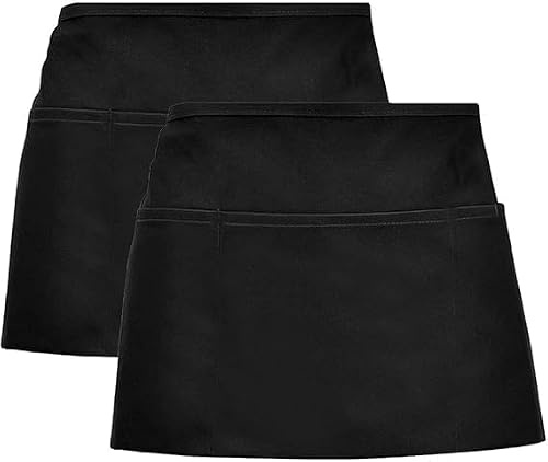 ZmdecQna 2Pack Waist Apron - Anti-dirt Waist Apron - Short Black Apron with Pockets - Short Half Waitress Aprons for Home Kitchen Restaurant Work, Waitress, Chef, Waiter, Cooking, Baking
