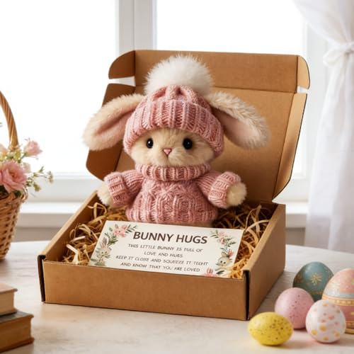 Yizemay Mini Bunny Hug Cute Easter Gift, Bunny Easter Gifts for Kids, Emotional Support Positive Pocket Hug Rabbit Doll, Weird Good Luck Funny Gift for Adults Women Her Him.