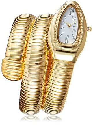 Montre Femme Or Cadran Blanc Bracelet Serpent Or Coffret Cadeau Élégant Coffret Cadeau Noir, Couleur de l'image :