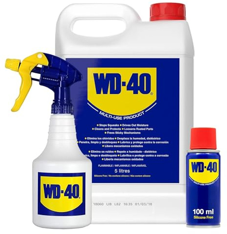 WD-40 Multi-Use Bundle – 5L Bulk Can with Trigger Spray + 100ml Toolbox Spray | Rust Protection, Lubricant & Penetrating Oil | Stops Squeaks, Frees Stuck Parts | DIY, Garage & Workshop Use