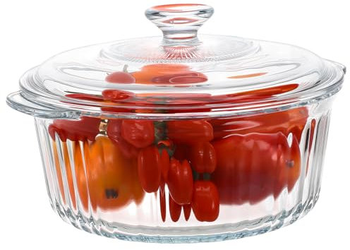 UKCOCO Round Glass Casserole Dish with Lid Deep Baking Pot High Borosilicate Glass Cookware Set for Stewing Boiling and Braising Safe and Sturdy Design for Kitchen Use