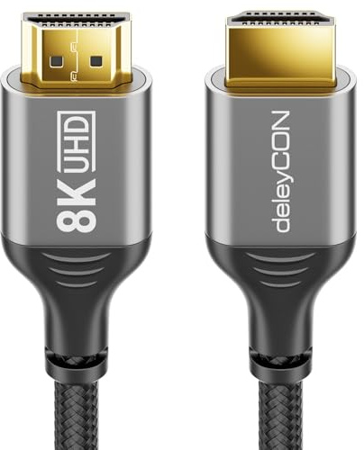 deleyCON 1,5m 8K HDMI 2.1b Kabel 48G Ultra Highspeed 8K@60Hz 4K@144Hz | 120Hz, 2K@144Hz/165Hz, eARC, HDCP 2.3/2.2, DTS:X, HDR, Dolby Atmos, TV, PS5, Xbox, Soundbar, Monitor