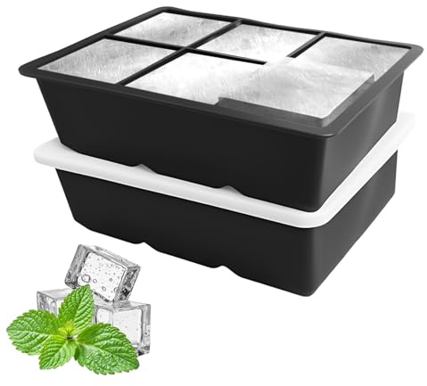6 Cube 2 Pack Silicone Ice Cube Tray, Large Ice Cube Moulds with Lid for Easy Release, Giant Ice Cube Tray for Whiske Juice Coffee