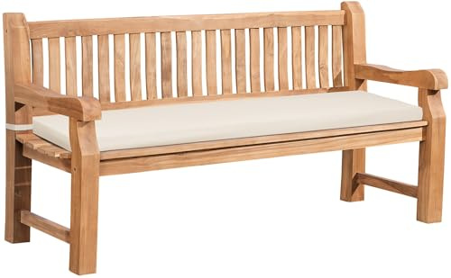 CLP Gartenbank wetterfest Jackson mit Sitzkissen Teakholz Bank mit Rückenlehne 2 bis 3 Sitzer robust und pflegeleicht Holzbank für Terrasse, Farbe:Creme, Größe:166x48x8 cm