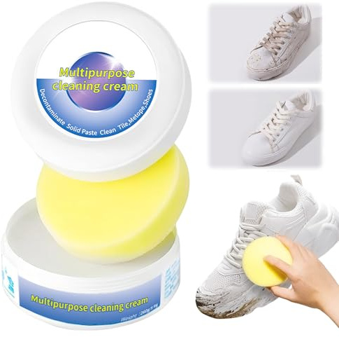 Schuhe Reinigungscreme, 2025 Neu Schuhputzsets Schuhcreme Weiß mit Schwamm-Applikator für weiße Glattleder-Sneaker, Fleckentfernungscreme Sneaker Reiniger Weiß für alle Oberfläch (1PCS)