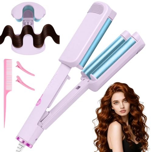 LOPHE Welleneisen Für Haare, 32mm Beach Waves Lockenstab 4 Temperatureinstellungen, Welleneisen Kreppeisen für die Haare, Wellenstab für Lange Kurze Haare, Alle Haartypen, Lila