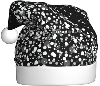 GUOLGP Gorro de Navidad con estampado de purpurina negra y blanca, gorro de Papá Noel, celebraciones, unisex, accesorio de disfraz de fiesta de Navidad