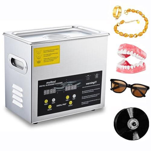Limpiador ultrasónico de 6,5 L, 150 W, con Calentamiento Digital, Cuerpo de Acero Inoxidable, Calentador y Temporizador. Ideal para Vasos, Anillos, Discos de Vinilo y Piezas pequeñas.