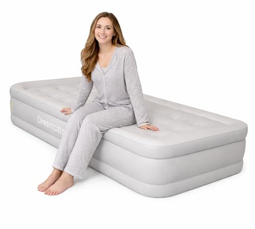 Dreamcatcher Premium Inflatable Mattress Single Air Bed 195x96x47cm. Dark Grey Blow Up Bed Air Mattress with Built in Electric Pump & Airbed Storage Bag Included