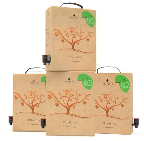 Confezione Risparmio 4x Bag in Box 3L – Primitivo o Montepulciano d’Abruzzo DOC – 12L di Vino Rosso (Primitivo)