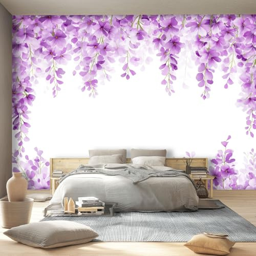 Carta Da Parati Acquerello Fiori Lillà - Viola Decorazione Poster Arte Murale, Soggiorno Carta da Parati Non Tessuta per Ufficio Camera Da Letto Decorare 300 x 210 cm