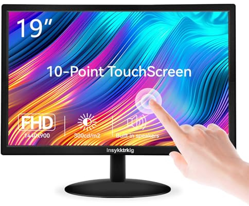 Insykktrkig Touchscreen Monitor 19 Inch FHD 1440 x 900 Multi-Touch Screen Dual Speakers HDMI VGA Type-B 60Hz,VESA,Brightness 300cd/m²,Tilt Adjust,PC Desktop Laptop Computer Windows Touch Display