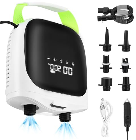 Pompa Elettrica SUP 20PSI Ricaricabile, Gonfiatore Paddle Board con Gonfiaggio Intelligente a Doppio Stadio & Auto-Spegnimento, 6 Ugelli, Portatile Senza Fili per Kayak, Tenda, Materassino, Piscina