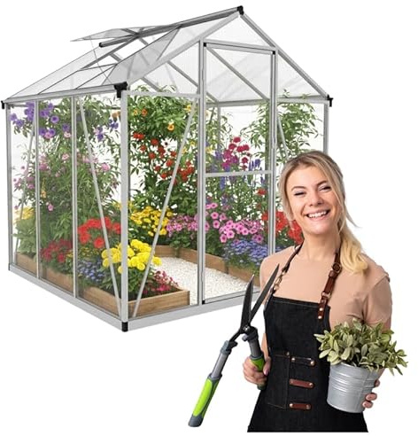 Gewächshaus klein 3x2 m Viola V - Gewächshaus mit Fundament - Carport Aluminium - Dachfenster - Polycarbonat Hohlkammerplatten - Growzelt - Tomatengewächshaus - Anlehngewächshaus Winterfest