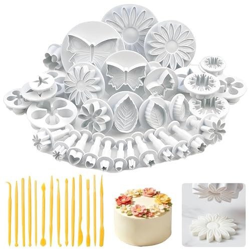 47 Pcs Fondant Plunger Cutters Set, DIY Cake Cookie Decorating Tools, Including Flower, Leaf, Heart, Butterfly, Snowflake with Clay Tools, Ideal for Baking & Cake Decoration