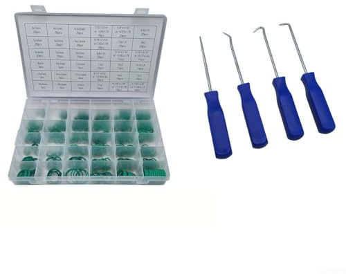TONIXY Kit de juntas tóricas de goma de nitrilo verde de 495 piezas con 4 púas de sellado para reparación de aire acondicionado, surtido de anillos de sellado de CA automotriz