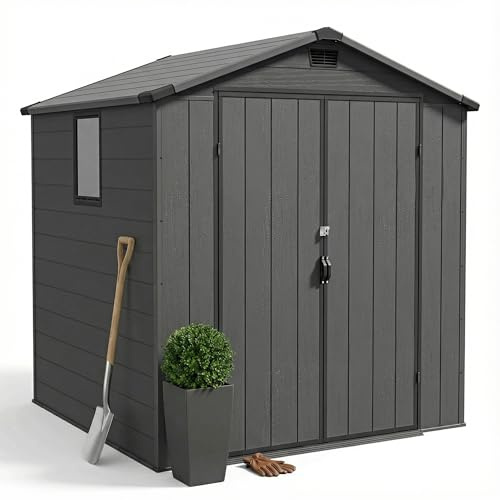 JUMMICO 1.8m x 1.8m Gartenhaus Kunststoff, 185x178x210 cm Gerätehaus mit Stabiler Bodenplatte & abschließbarer Tür, 6,9m³ Fahrradschuppen oder Werkzeuglager, Dunkelgrau