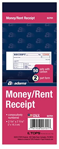 Adams Money/Rent Receipt Book, 2-Part, 50 Carbons, 2-3/4 x 7-3/16 Inches, 50 Sets per Book (D2701)