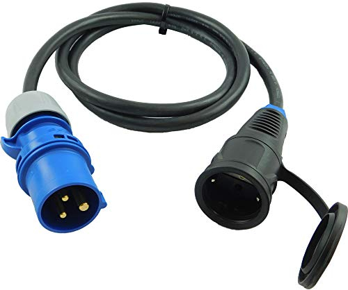 NWP Adapter CEE Plug 230 V 16 A to Schuko Coupling - 1.5 m Connection Cable 3 x 2.5 Rubber Hose Cable - IP44 - For Camping, Caravan, Boat, Markets