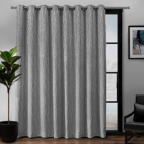 EXCLUSIVE HOME Forest Hill Patio Woven Room Darkening Blackout Grommet Top Single Curtain Panel, 108x84, Ash Grey