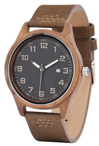 LMWOOD Holz Armbanduhr Herren Herrenuhr Holzoptik Holzuhr mit Gravur Holz Herrenuhr Jubiläumsgeschenk für Männer