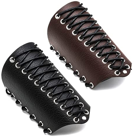 MILAKOO 2 Stück Kunstleder Armrüstung schwarz Punk Leder Viking Armschienen mit Seilen für Halloween Unisex 24 * 18cm