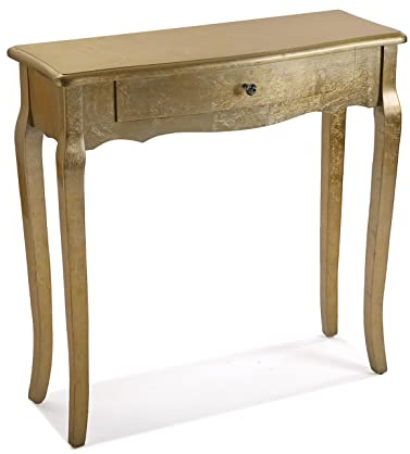 Versa Cagliari Schmales Möbelstück für den Eingangsbereich oder Flur, Moderner Konsolentisch, mit 1 Schublade, Maßnahmen (H x L x B) 80 x 30 x 80 cm, Holz, Farbe: Golden