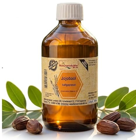 Naturprodukte-MV Jojobaöl 500ml – 100% Rein & Kaltgepresst – Natürliches Jojoba Öl für Haut, Haare, Gesicht & Nägel – Reich an Vitamin E – Vegan & Nativ – Premium Basisöl & Massageöl