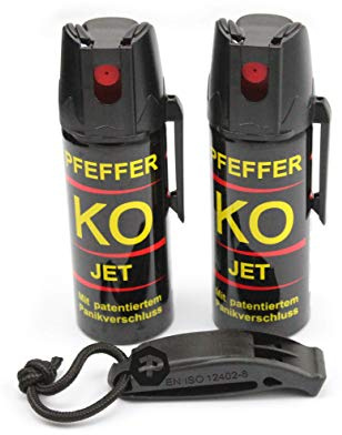 COTCLO Freizeitprofis BALLISTOL Pfefferspray KO Jet 2 Dosen mit je 50 ml - bis zu 5 m Reichweite inkl. Signalpfeife Tactical Molle schwarz