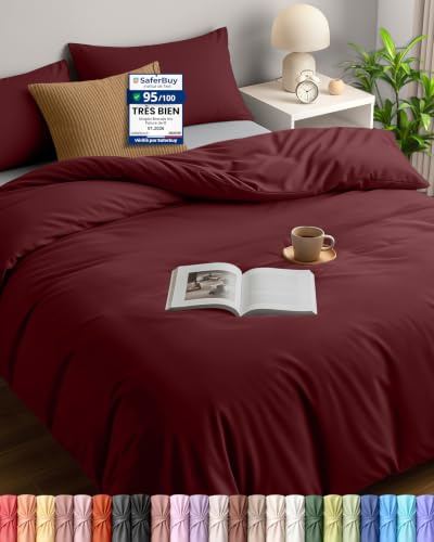Utopia Bedding Double Duvet Cover Set with 2 Pillowcases 50x75 cm, Burgundy | Microfiber Bedding Quilt Cover Set with Pillowcases, Oeko-TEX Certified,Soft Breathable Comfort - Ideal for Home and Hotels