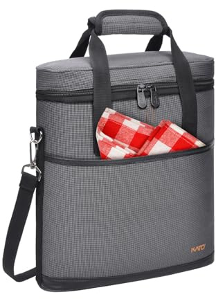 Kato Tirrinia kylväska liten flaskhållare för vin och öl, vadderad vinkylväska med isolerad, handtag och axelrem, flaskkorg för resor, picknick, perfekt present till kvinnor/män, 3 flaskor grå, 33 x