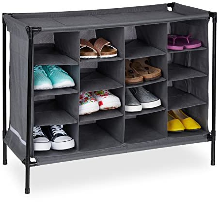 Relaxdays Zapatero Camping, 16 Compartimentos, Apilable, Montaje Sencillo, Armario de Tela, 65 x 84 x 36 cm, Gris