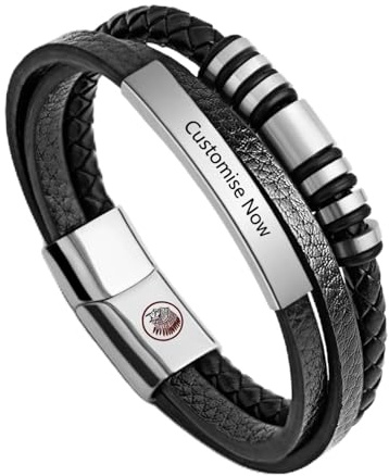 Casisto.J Lederarmband Herren Armband Herren Männer Leder Edelstahl Gravur Schwarz Braun Geflochten mit Magnet Verschluss