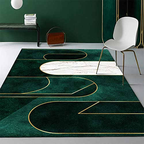 Klassischer Orientteppich, Dunkelgrüne weiße marmorierte Goldlinien, Kurzflor Waschbarer Anti-Rutsch Ornamente Muster Teppich 200 x 250 cm