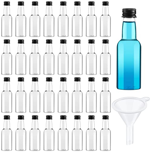 Tessco for you 100 Pcs Mini Liquor Bottles with Black Cap, Small Empty Shot Bottle, Airtight Plastic Spirit Alcohol, Salad Dressing Wine Hot Sauce Party Supplies(1.7 Oz)