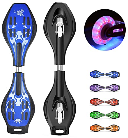 Bueuwe Waveboard Kinder ab 10 Jahre, Profi Snakeboard Skateboard Erwachsene mit LED Leuchtrollen, Waveboards für Jugendliche Anfänger Mädchen Junge, inkl. Tasche, Bis 120kg,Blau