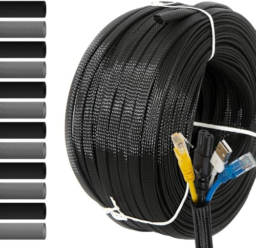 MarketConnect® Guaina Cavi Espandibile Ø 4mm, L 200mt • Raccogli, Proteggi e Nascondi Cavi • NERO • INDUSTRIALE STANDARD