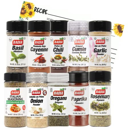 June Street Market New Kitchen Starter 10 Piece Gift Set with Basil, Cayenne, Chili Powder, Cumin, Garlic, Italian, Onion Powder, Oregano, Rosemary, Paprika and Blank Recipe Cards (style may vary)