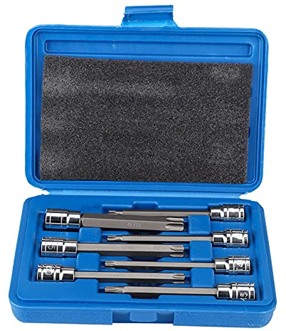 ALMVIS 7pcs / Box. T25 T30 T40 T45 T50 T55 T60 3 / 8in Drive 110mm extra Lange Schaft Torx Star Bit Sockel Set Auto Auto Reparatur Handwerkzeuge Kit Multifunktionale Hülle
