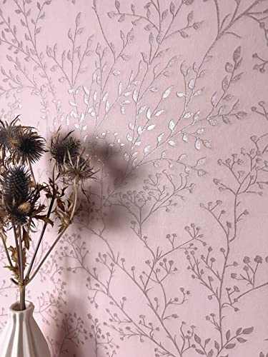 NEWROOM Tapete Rose Vliestapete Äste - Ästetapete Floral Rosa Pink Blätter Blumen Blumentapete Romantisch Rosentapete Vintage inkl. Tapezier-Ratgeber