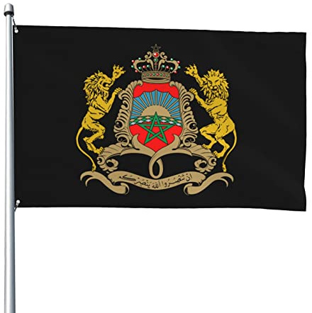 Drapeaux blason du Maroc, drapeaux décoratifs d'extérieur 0,9 x 1,5 m 100% polyester drapeaux à l'extérieur du drapeau tous temps, la couleur est vive et facile à estomper, séchage rapide.