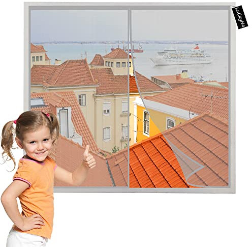 Insektenschutz Rollo FüR Fenster 75x80cm Grau Insektenschutz Fenster Fliegengitter Fenster Moskitonetz mit Klettband Kinderleichte Klebemontage Ohne Bohren für Fenster