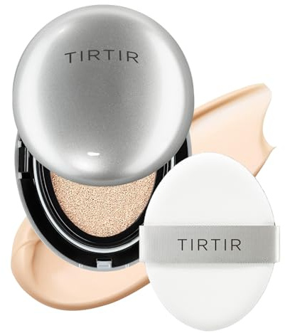 TIRTIR Mask Fit Aura Glow Fond de teint coussin argenté | Finition semi-lumineuse, couverture naturelle, hydratant, léger, fond de teint coussin coréen (porcelaine #17C, taille complète, 1,8 l)