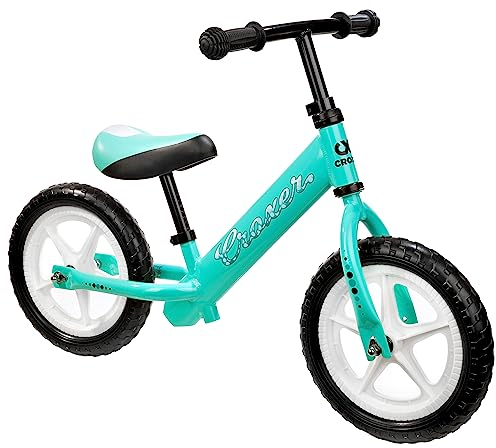 Croxer Kinderlaufrad Lauflernrad für Kinder, Jungen und Mädchen |Ultraleicht | höhenverstellbar | 12 Zoll | Gummigriffe (Cadea Black/Mint ohne Handbremse)